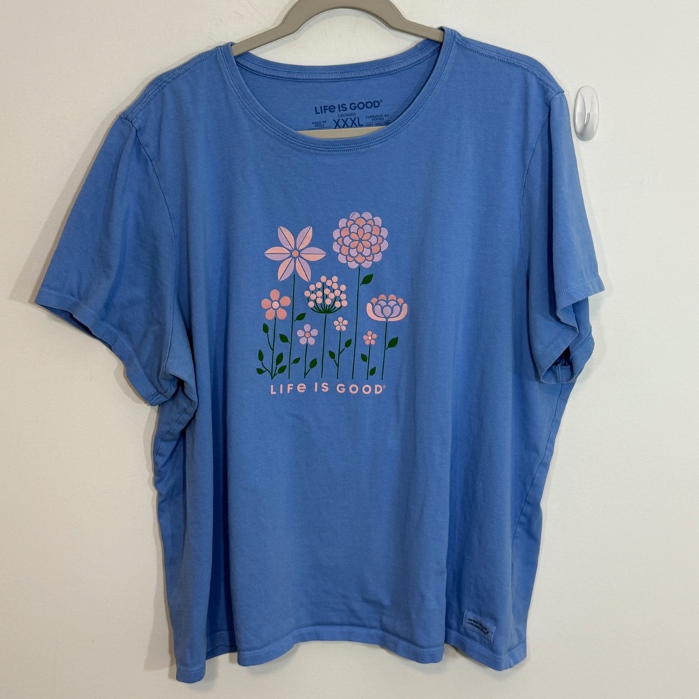 Life is Good Womens Crusher Tee XXXL Blue Floral Graphic Casual Short Sleeve